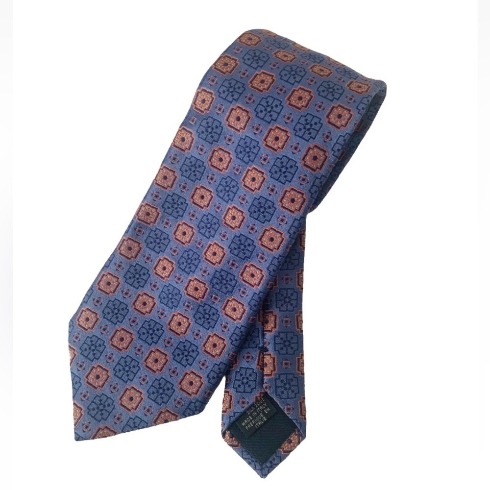Canali Blue Medallion Silk Tie with Rust Accents